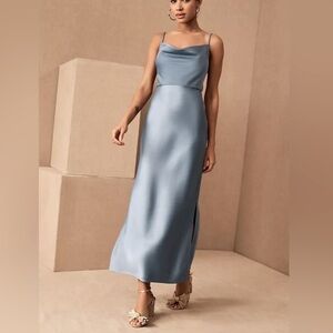 BHLDN Cali Satin Midi Dress Blue Anthropologie